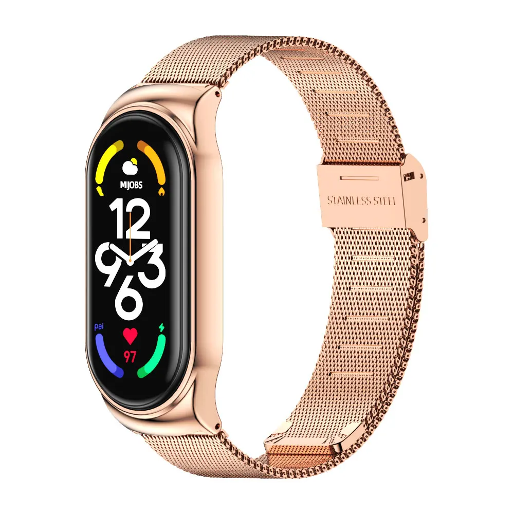 حزام لـ Mi Band 9 8 7 6 5 4 3 حزام الساعات لـ Xiaomi Smart Band 9 Metal Milanese Miband 8 الأساور استبدال الملحقات