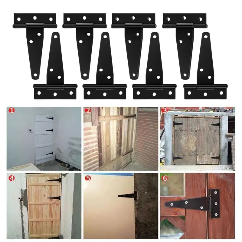 1PC Black Paint T Shape Triangle Hinge Rustproof Iron Shed Hinge Gate Strap Wooden Door Gates Hinges for Cabinet Door Hardware