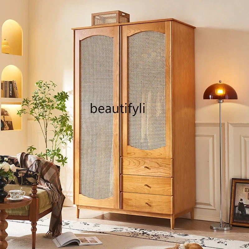 xzFrench retro solid wood wardrobe home bedroom locker medium antique wardrobe