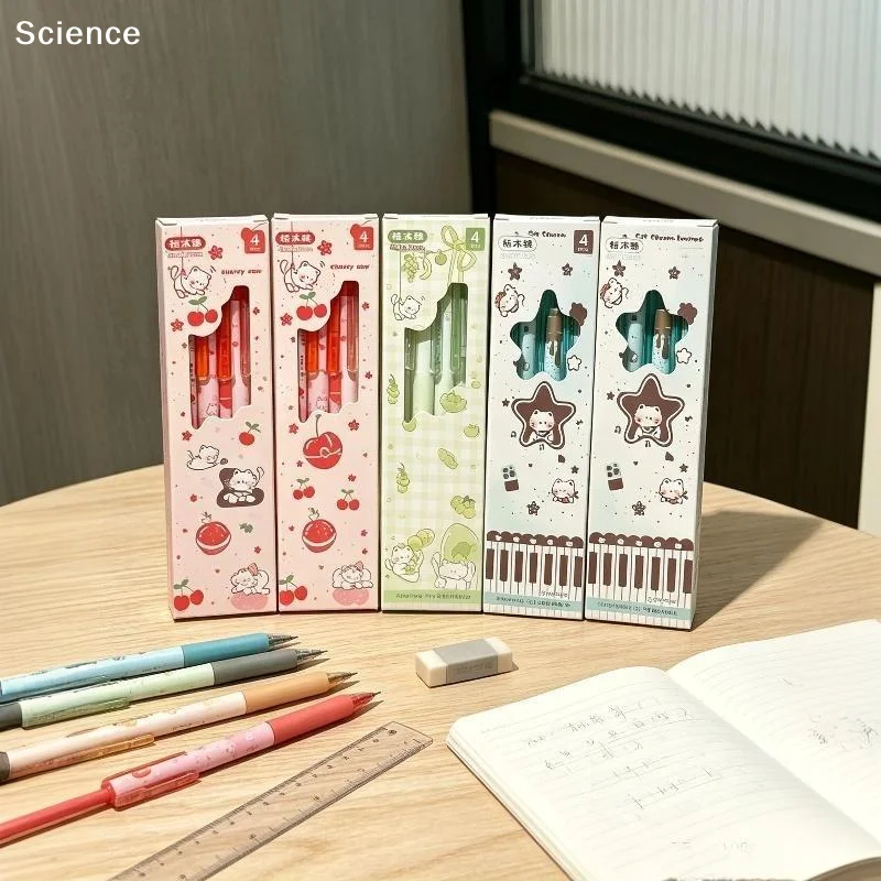 4pcs 0.5mm 2B Lead Mechanical Pencil Set Break Resistant Kawaii Stationery Student Writing Pencil Non-sharpening Pencil