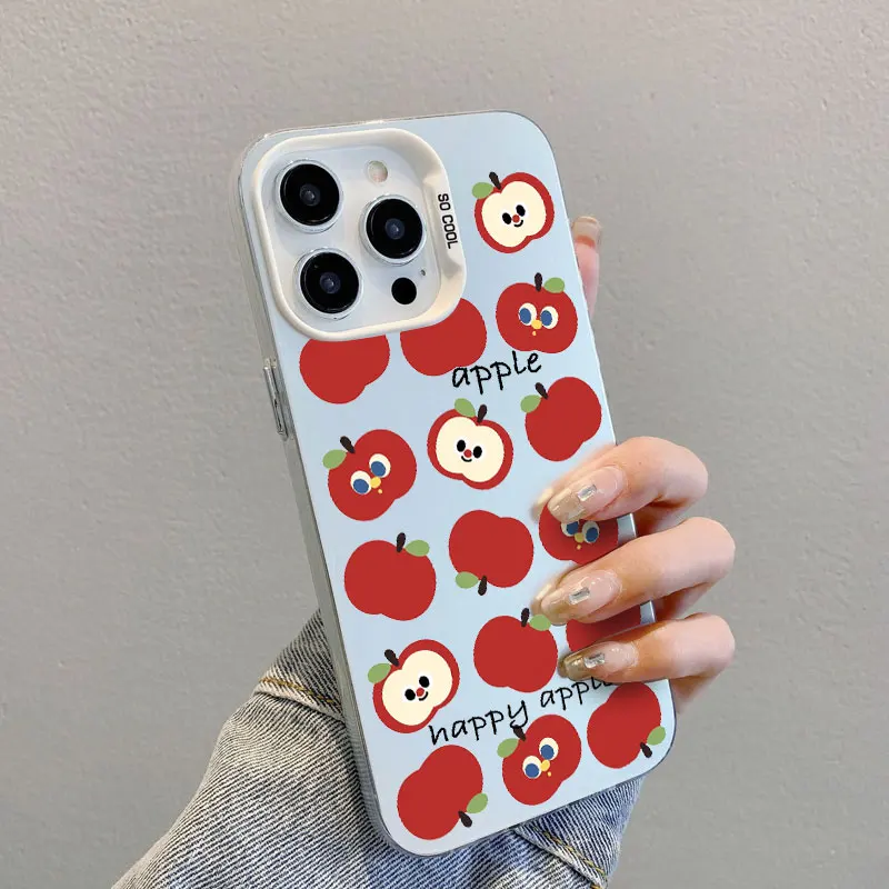 

Kawaii Red Apple Black Cat Cartoon Cute Laser Phone Case For iPhone 16 15 14 Pro Max Plus 17 Pro Max 13 12 Mini 11 Pro Max Cover