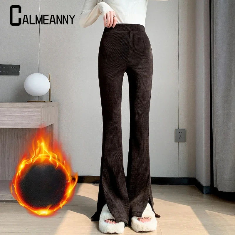 Corduroy Flare Pants Women High Waist Bellbottoms Long Pant Wide Leg 2024 Autumn Winter Slim Trousers Sexy Highstreet Bottoms