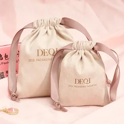 Personalized Jewelry Pouch Soft Velvet Drawstring Gift Bag Flannel Dust Sack for Party Candy Makeup Shoe Cloth Packaging Storage