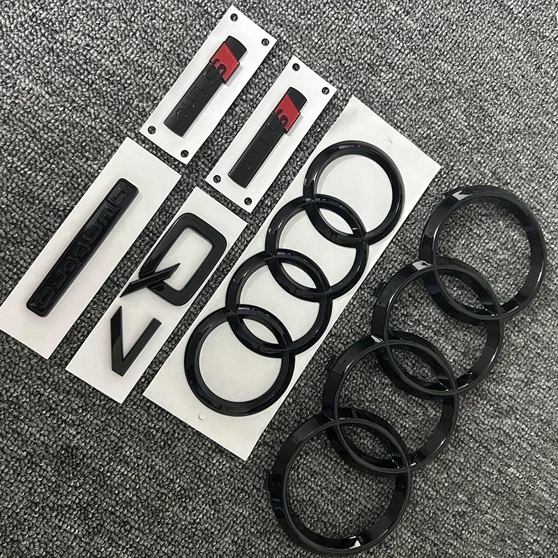 

AUDI Q7 4Ring logo ABS Black Car Hood Front Grill Emblem Rear Trunk Badge Sticker Q7 Mark Quarrto Sline Emblem For Q7 2016-2023