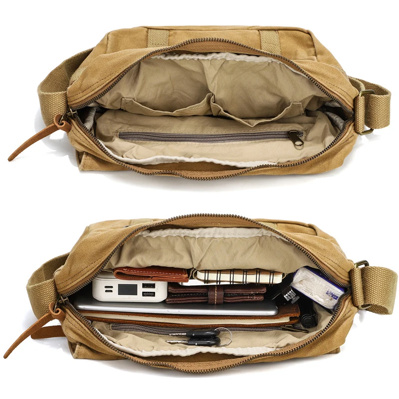 Canvas Gym Men Crossbody Shoulder Bag Large Capacity Portable Causal Handbag Adjustable Strap Travel Communting Messenger Bag