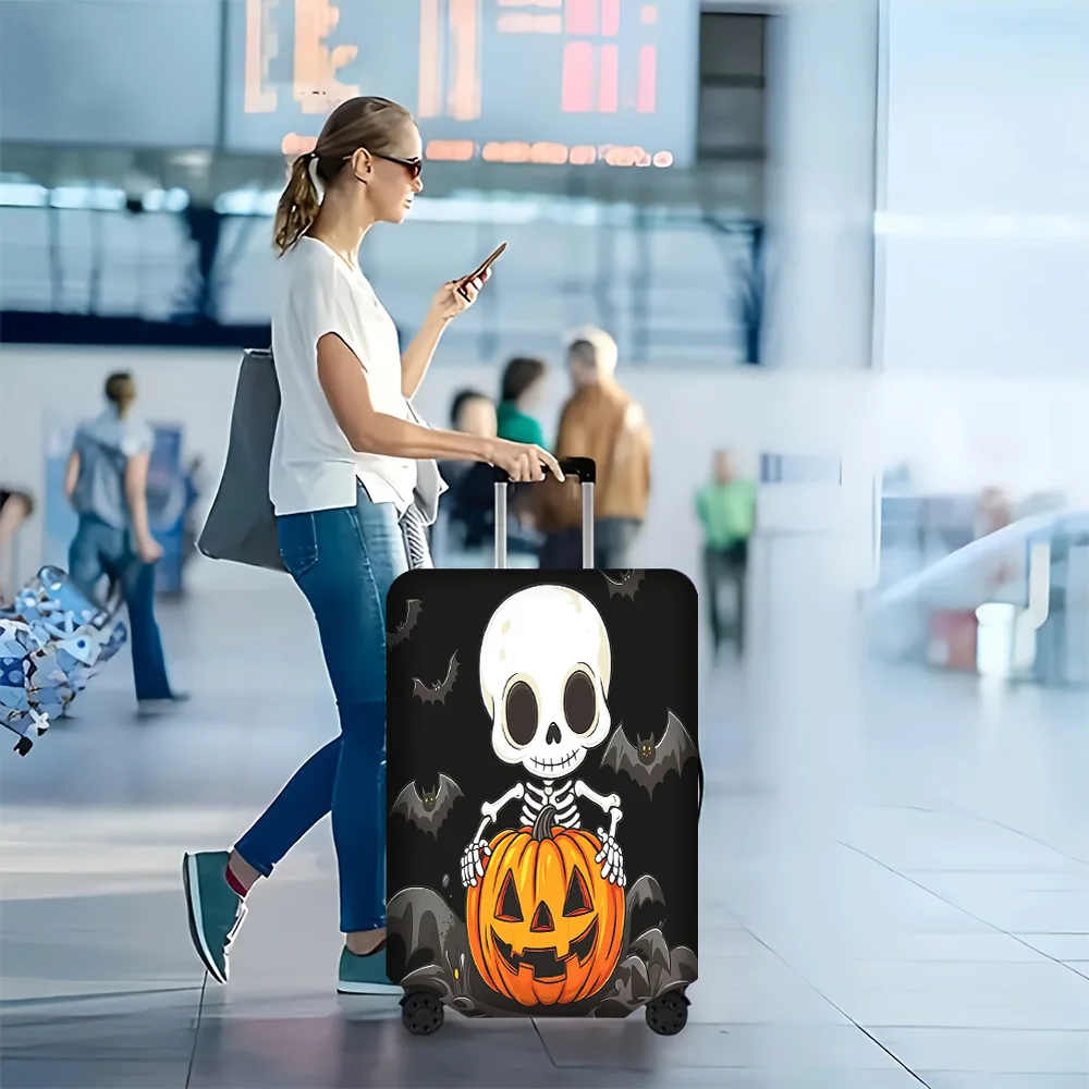 1pc Halloween Skull and Pumpkin Print Luggage Cover. Fits suitcases from 18 to 32 inches; effectively protects your luggage