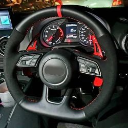 CARDAK Hand-Stitched Anti-slip Black Leather Suede Soft Car Steering Wheel Cover For Audi A4l A6l A3 A5 Q5l Q3 Q7 A8 TT Q2l