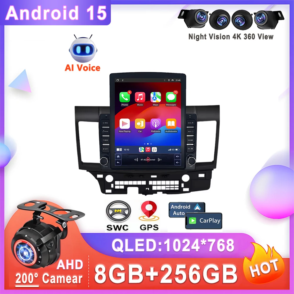 Radio Otomatis Android 15 9.7 Inci untuk Mitsubishi Lancer 10 CY 2007-2017 RHD Stereo Head Unit Pemutar Multimedia No 2din DVD 5G BT