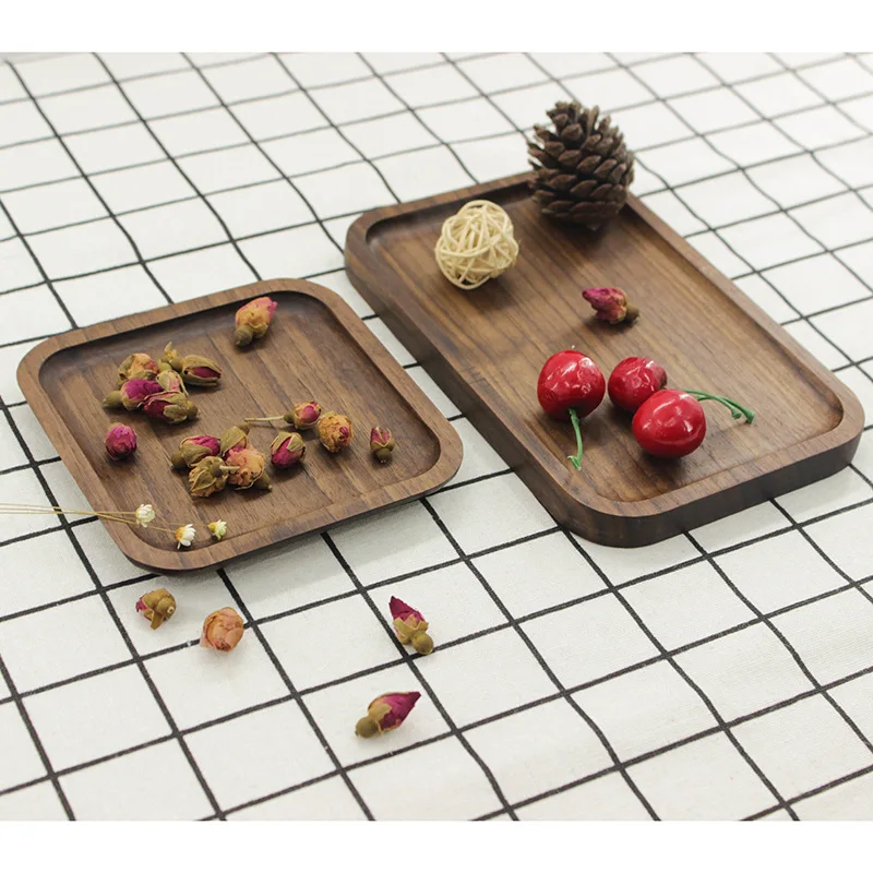 Black walnut wooden plate wooden cake bread breakfast snack plate wooden tray can be resized logo wooden plate тарелки