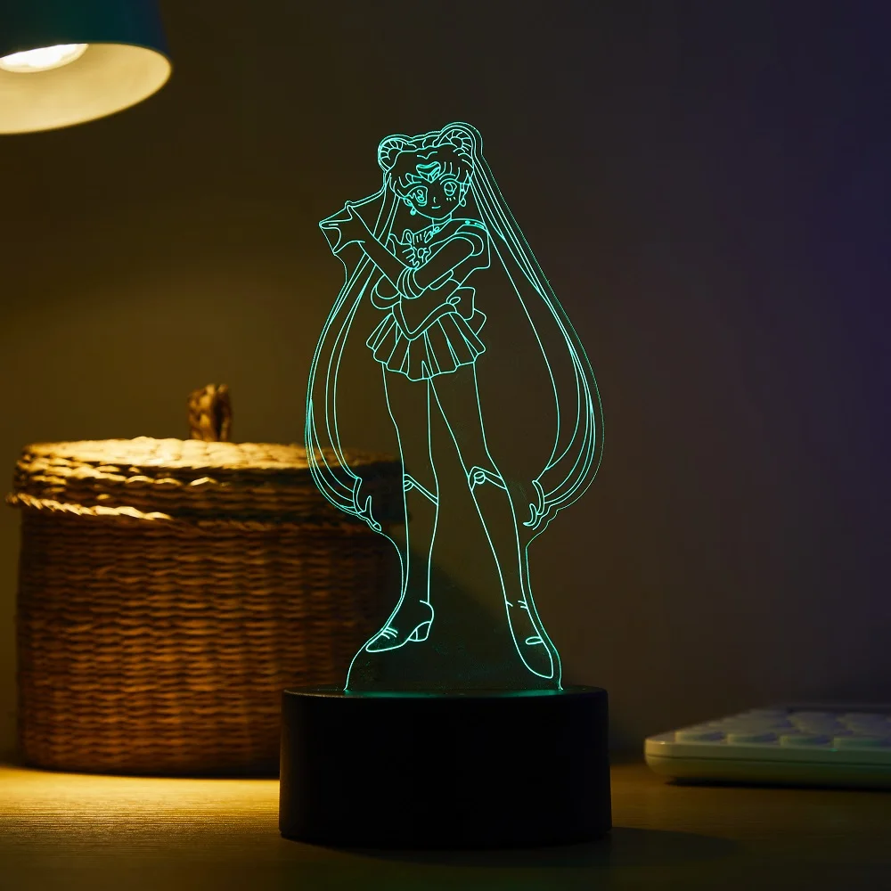 Cartoon character Tsukino Usagi 3D Led Night Light Remote Control Home Room Acrylic Lamp Desk Deco For Kid Illusion Novelty Gift