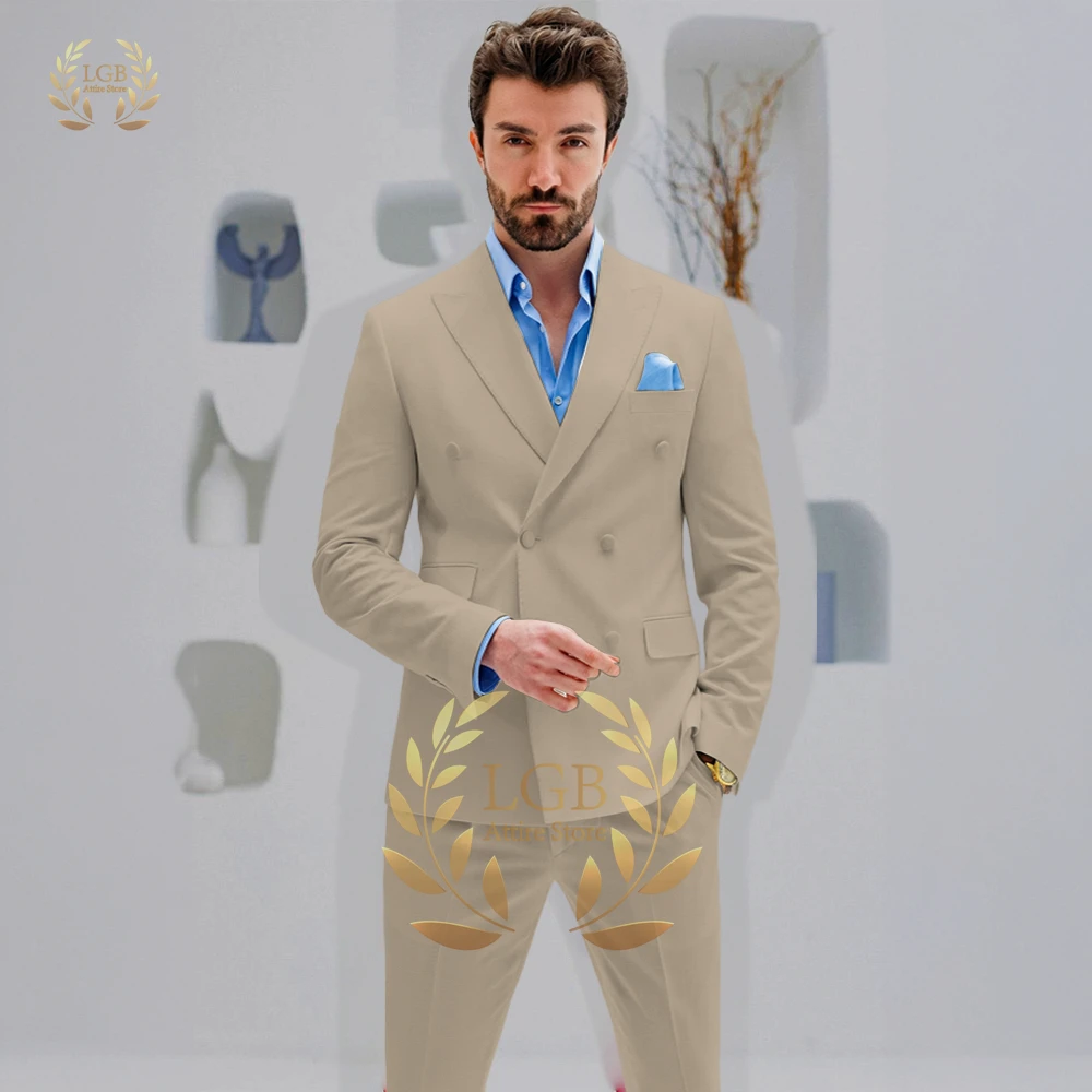 

Men's Custom 2-Piece Wedding Suit, Peak Lapel Double Breasted Blazer & Tailored Trousers for Groom, Formal Ceremonies