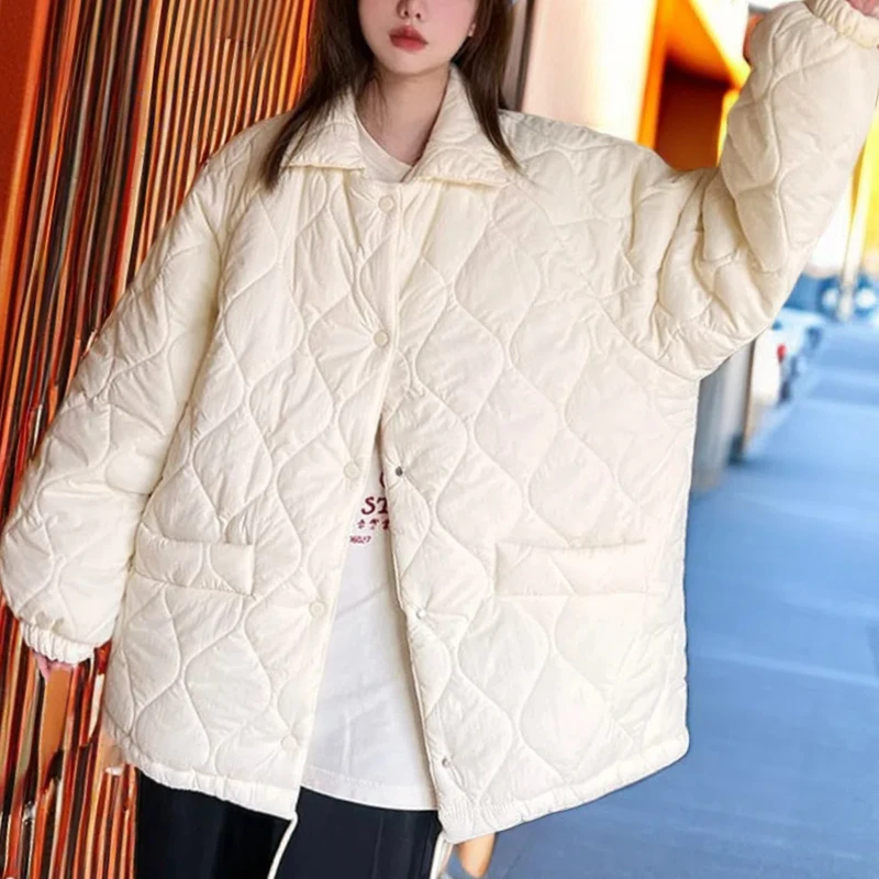 Autumn Winter Fashion Turn-down Collar LLong Sleeve Solid Parkas Women's Clothing Korean Button Warm All-match Simplicity Tops