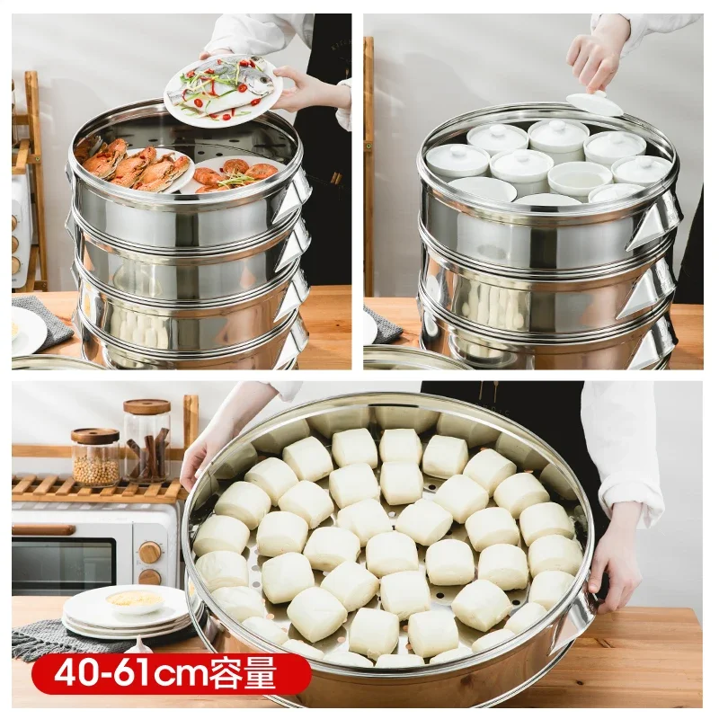 5 layer steam pot cooker 50-60cm Large capacity electric cooking pot steamer Pots for cooking Commercial Stainless steel steamer