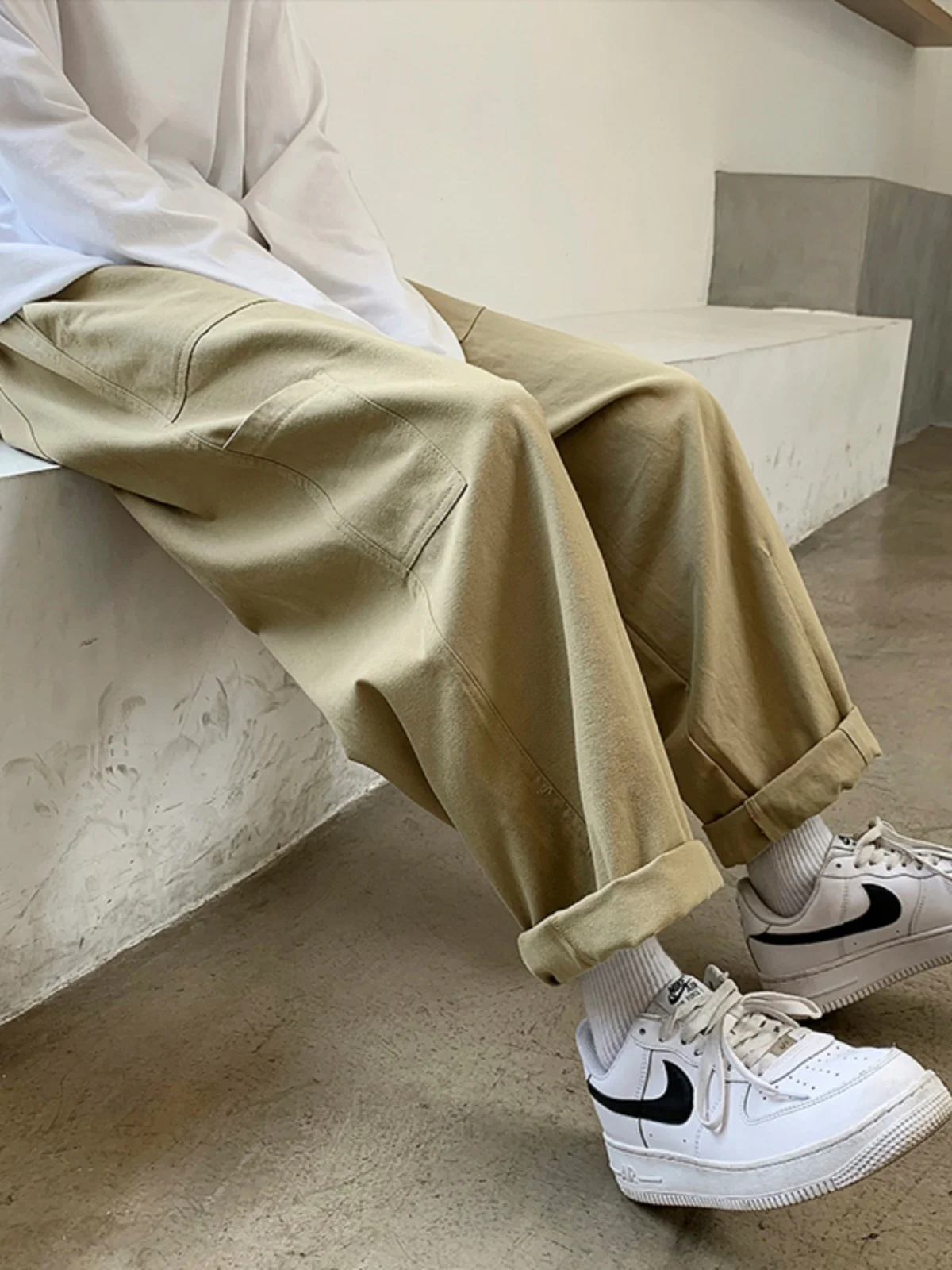

Casual Loose Men's Straight Leg Nine-Tenths Faionable High Street Workwear Pants Korean Sle Versatile Cool Street Sle