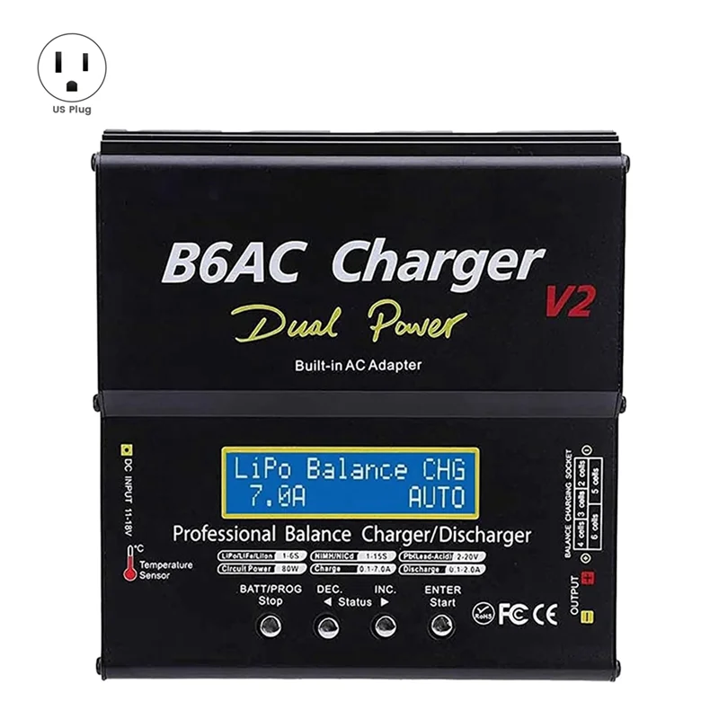

A96I-Aircraft Model B6 Charger Aluminum Alloy, FR4 Smart Balance Charger Lithium Battery Nimh US Plug