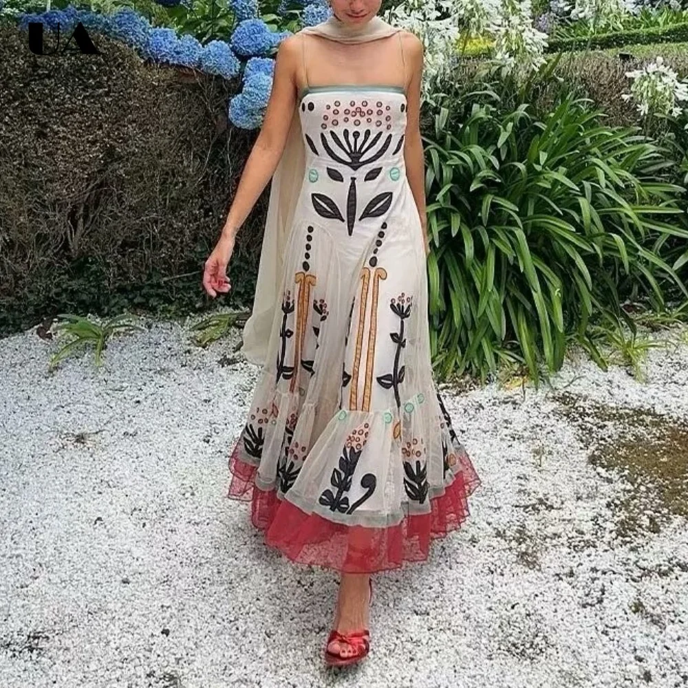 

Fashionable Printed A-line Maxi Dress with Spaghetti Strap, Trendy Ruched Long Dress for Woman, Vacation Style Sleeveless Dress