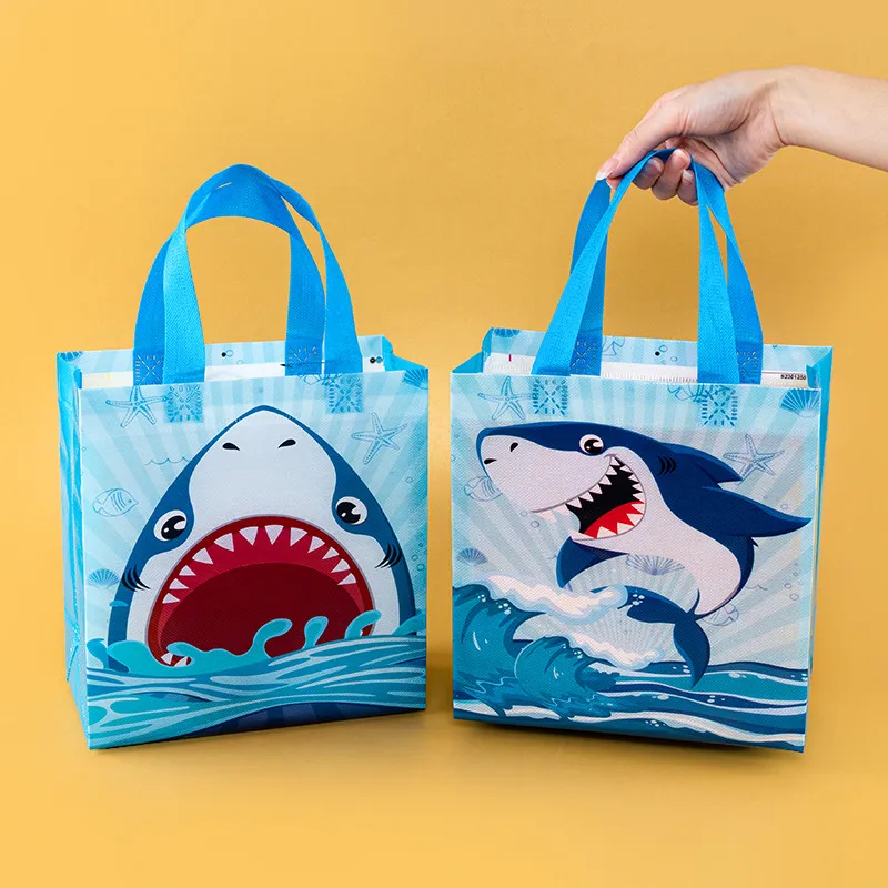 12/24Pcs Shark Theme Candy Box Favor Cookie Gift Bag with Stickers Kids Ocean Animal Birthday Party Decor Baby Shower Supplies