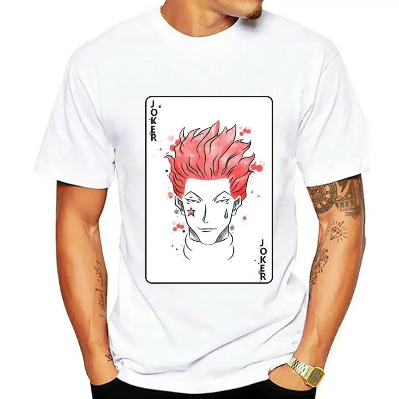 Jäger x Jäger der Clown Hisoka Joker Karte weiß T-Shirt für Manga Anime Fan heiß verkaufen 100% Baumwolle T-Shirts Vintage