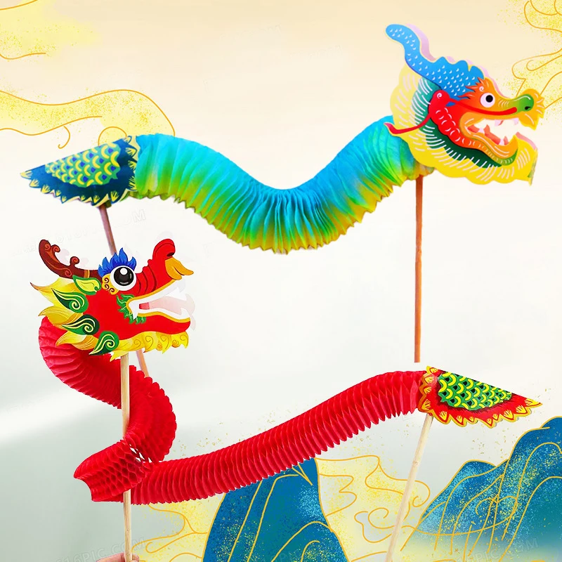 DIY Paper Dragon Craft Material Chinese New Year Decor Dance Three-Dimensional Pull Flower