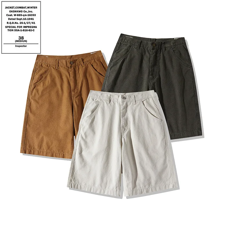 

Мужские рабочие брюки из 100% хлопка, 12 унций, американские винтажные уличные парусиновые рабочие шорты Amekaji, рабочие брюки средней длины OKONKWO