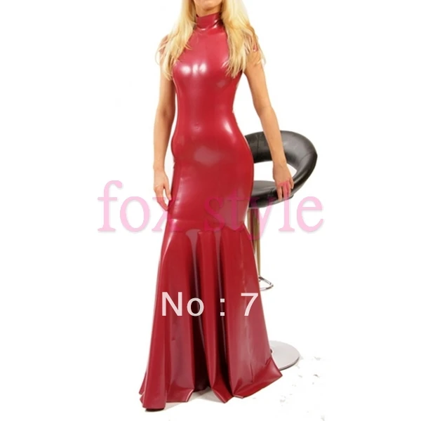 

Women's classic fashion long red latex dress