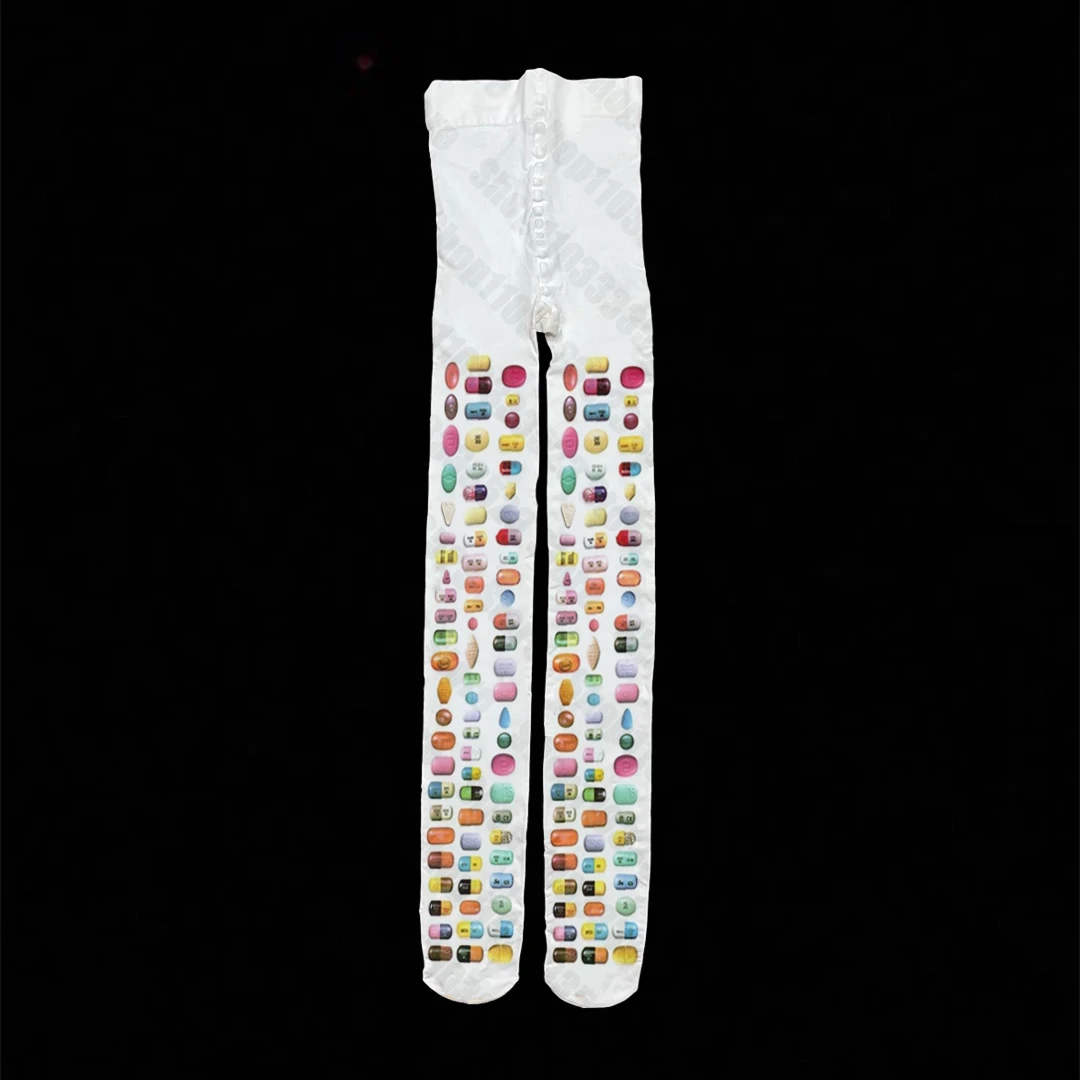 Y2k Style Gothic Women Thin Tight Pantyhose Cool Girls Thin Tight Pantyhose Punk Retro Print socks 2000s Emo girls Women Socks