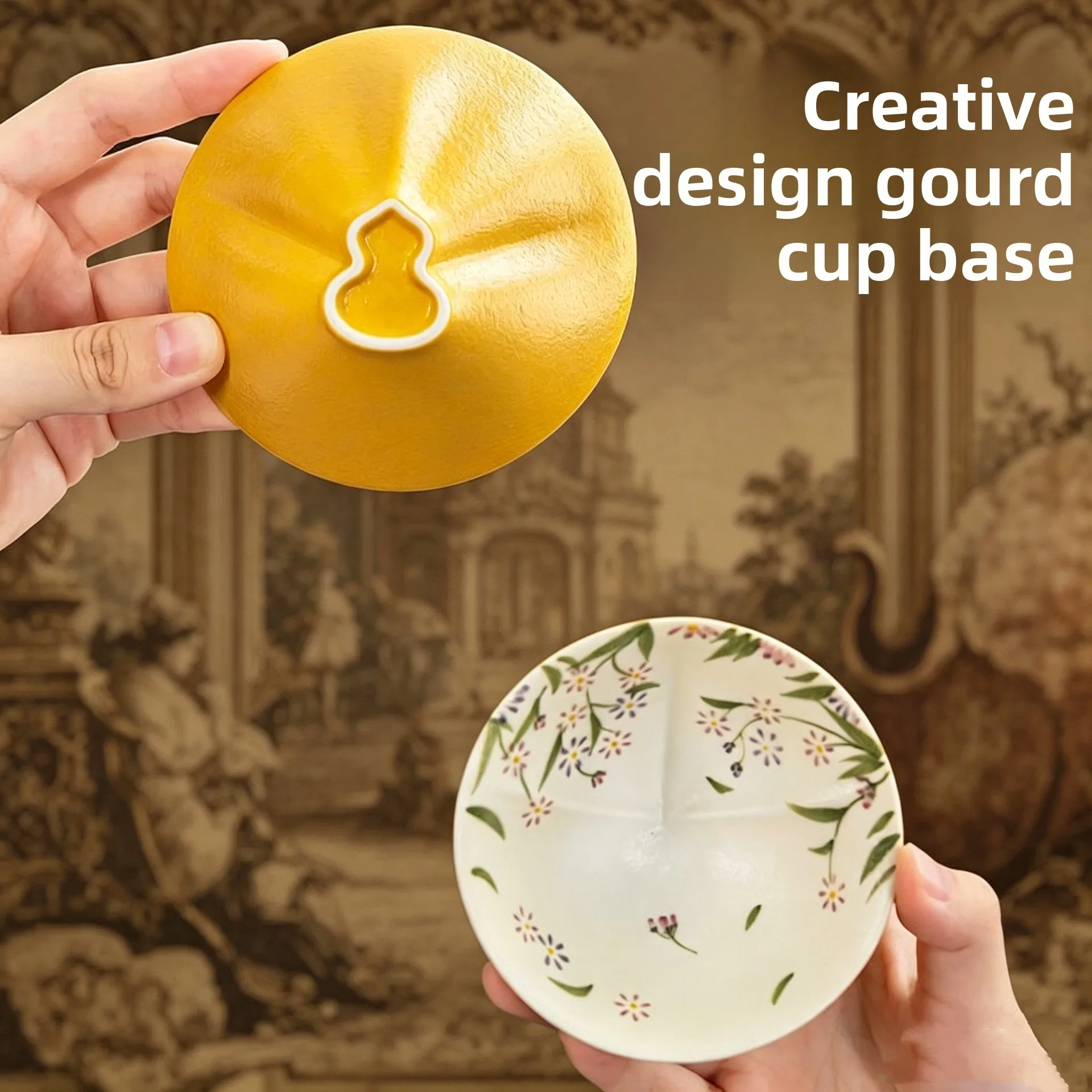 Hand Painted Daisy Gourd Shape Master Tea Cup Fortune Symbol Kung Fu Ceramic Tasting Cup for Women Gift