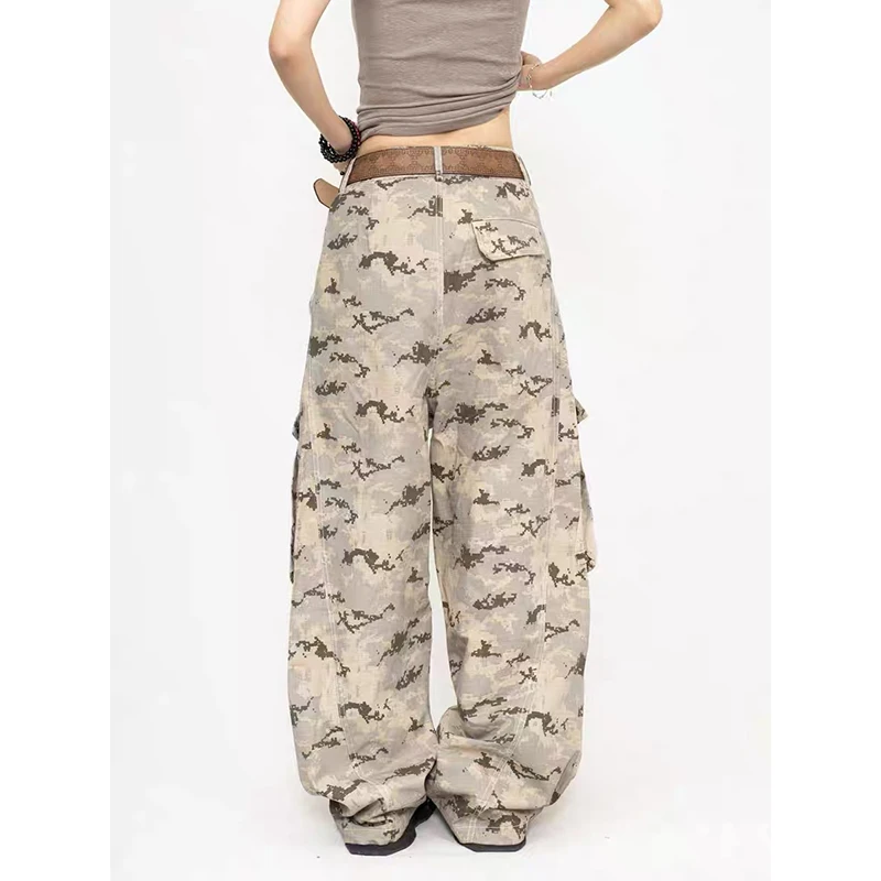 YIBASHU Women Baggy Camouflage Pants Oversize Cargo Pants Harajuku Japanese 2000s Style Vintage Y2k BF Style Trousers Clothes