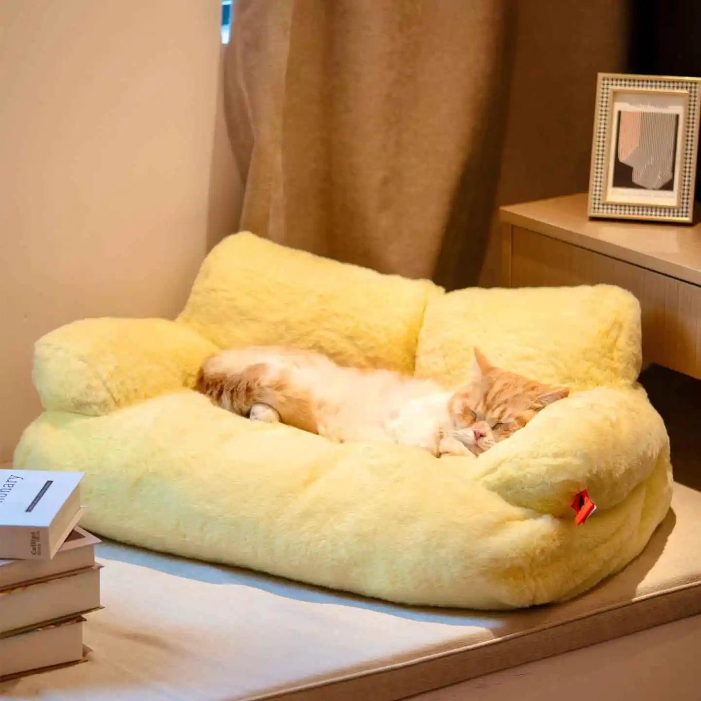 

Ультрамягкая лежанка для собак из кроличьего меха, съемная, моющаяся, создающая ощущение безопасности, в виде дивана-гнезда, теплая, всесезонная подушка для питомцев