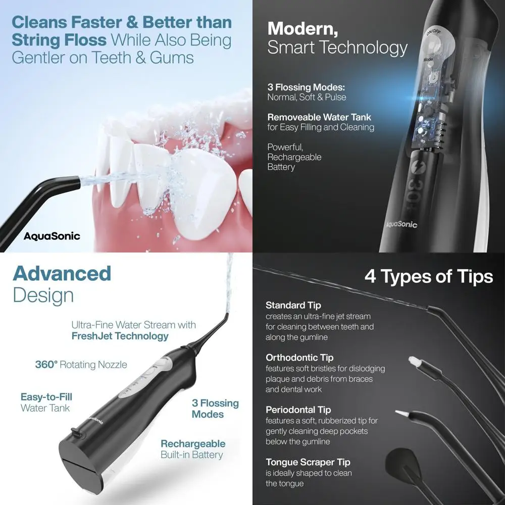 

Wireless Rechargeable Water Flosser - Portable Dental Irrigator with 5 Tips for Braces & Travel