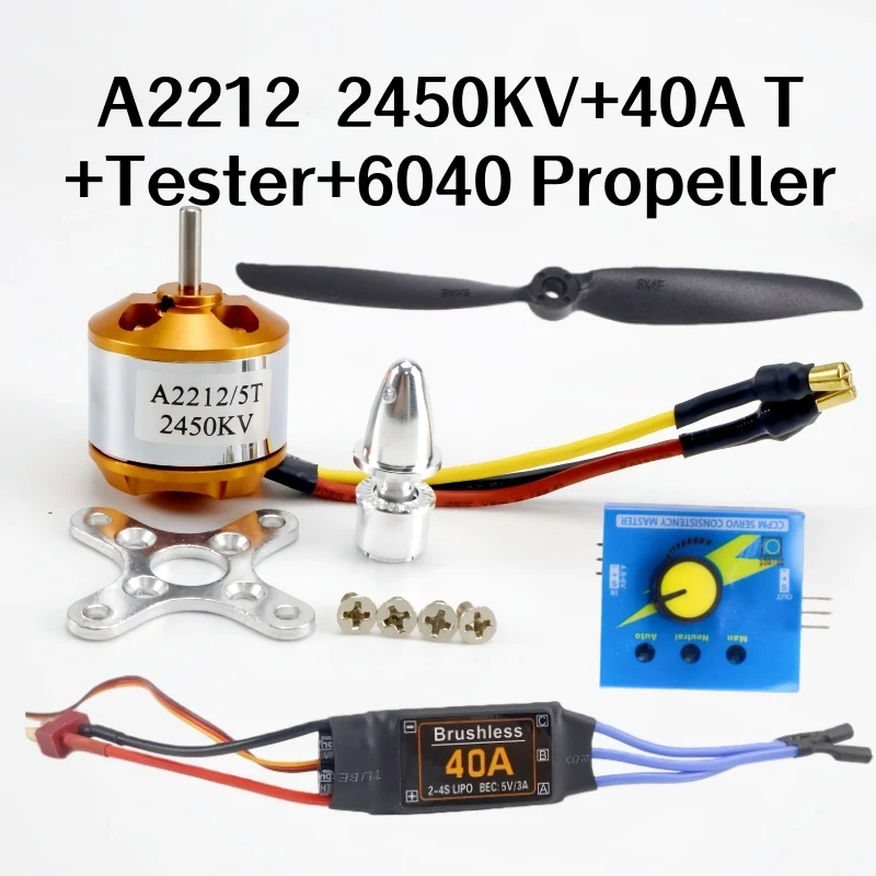 Brushless Motor A2212 1400KV 2200KV 30A 40A ESC 6040 8060 Propeller for RC Fixed Wing Helicopter Violent Small Fan SU27 KT
