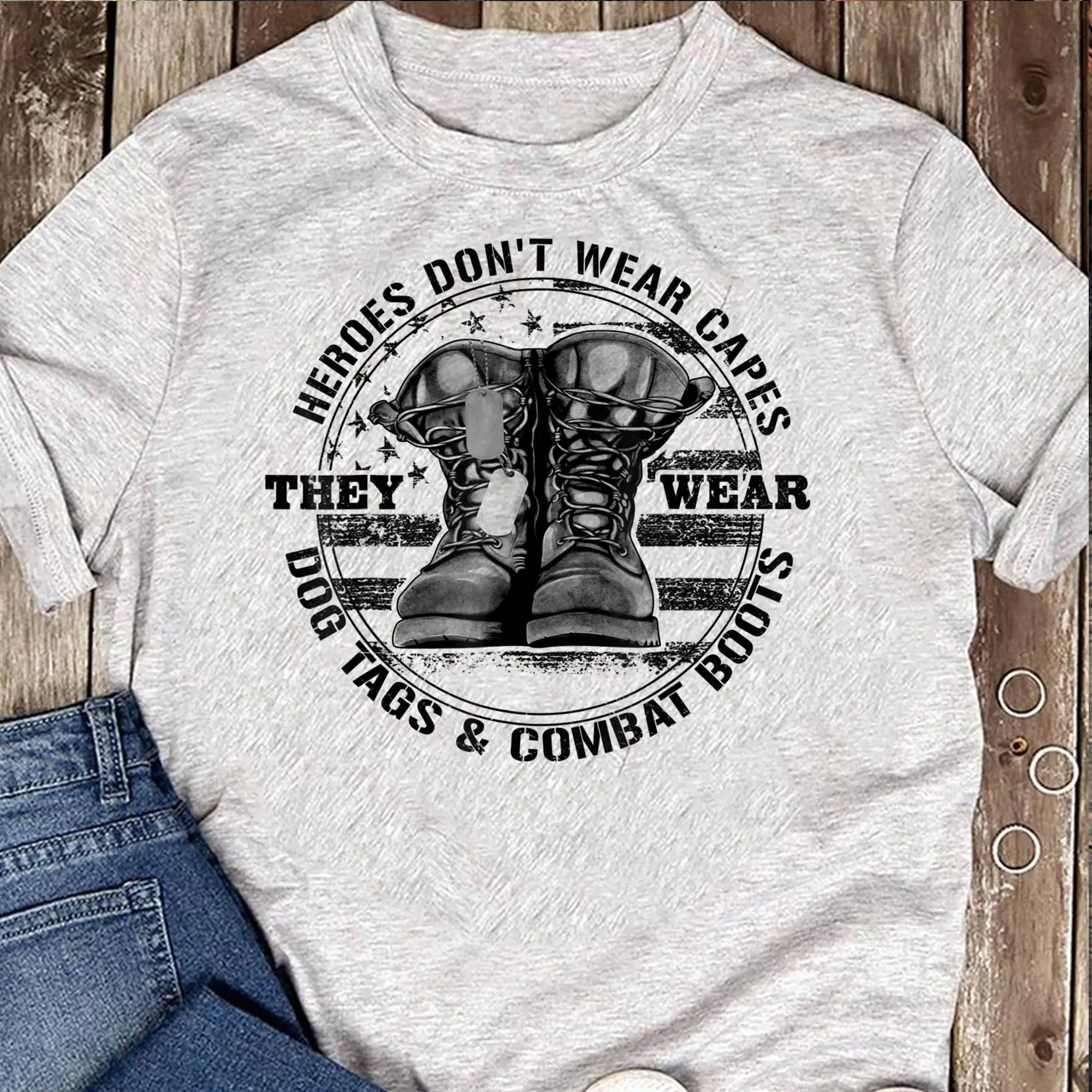 Heroes Don't Wear Capes They Dog Tags Combat Boots T Shirt for Lovers Funny Mother's Day