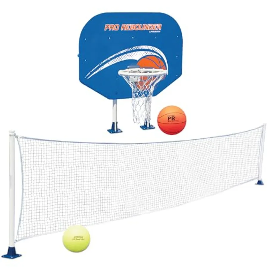 

Swimming Pool Basketball and Volleyball Game Combo for Above-Ground Pool, PVC, Blue, Dual-Sport Inflatable with Quick-Release N