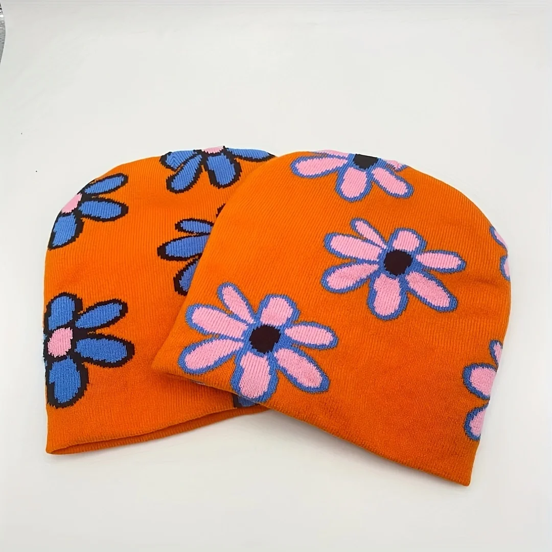 1 pc jacquard kidsren\'s beanie, fashion lovely garden style flower pattern针织帽, suitable for travel, seaside, outdoor