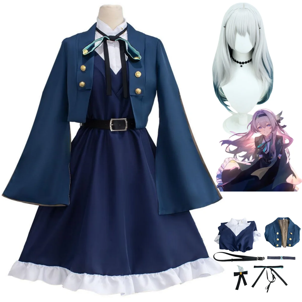 

Игра Honkai: Star Rail Midsummer Firefly Косплей Костюм Новое платье из кожи Covenant Плащ Униформа Парик Женский милый рождественский костюм