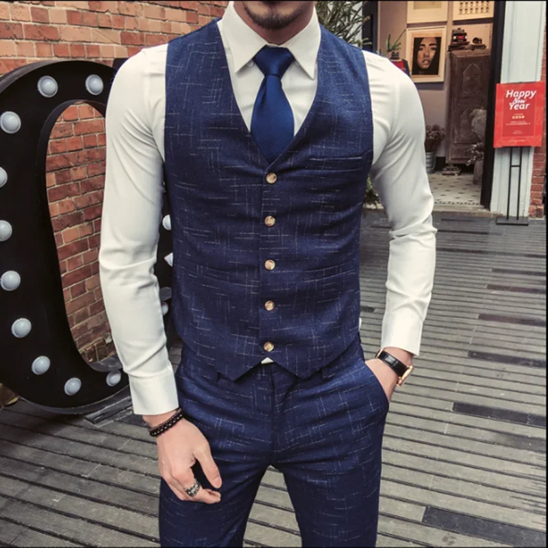 Boutique (Blazer + Vest + Trousers) Men\'s British Style Business Elegant Fashion Casual Party Gentleman Dress Three-piece Suit