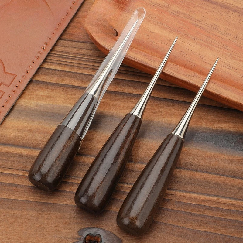 DIY Wooden Handle Awls Leather Tent Sewing Awl Shoes Repair Tool Hand Stitcher Leather Craft Awl Punch Hole Leather Tools