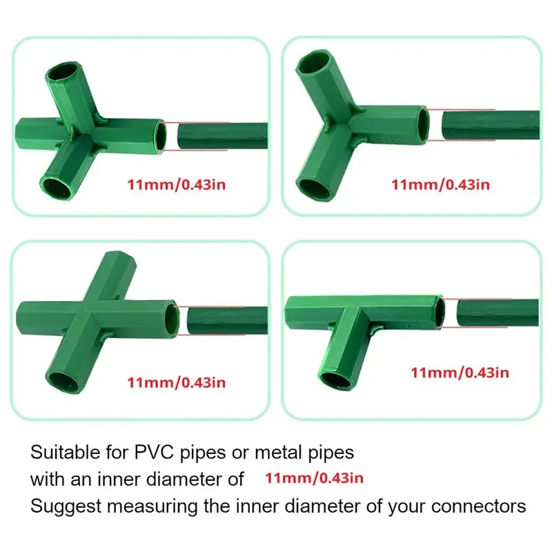 AB41-Greenhouse Frame Building Stabilizer 80PCS Fittings 11MM 4 Types Heavy Duty Support Connector For Grape Trellis Constructio