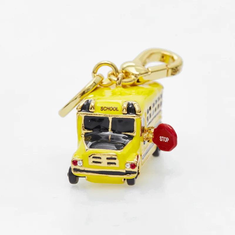 Colored Enamel Glaze Yellow Car Pendant School Bus Keychain Bag Hanging Pendant Men and Women Jewelry Gift