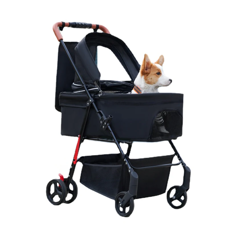 Detachable Pet Strollers Cat Dog Carriers Bag Portable Foldable 4 Wheels Dog Stroller Outdoor Travel Puppy Car Seat Cat Dog Bed