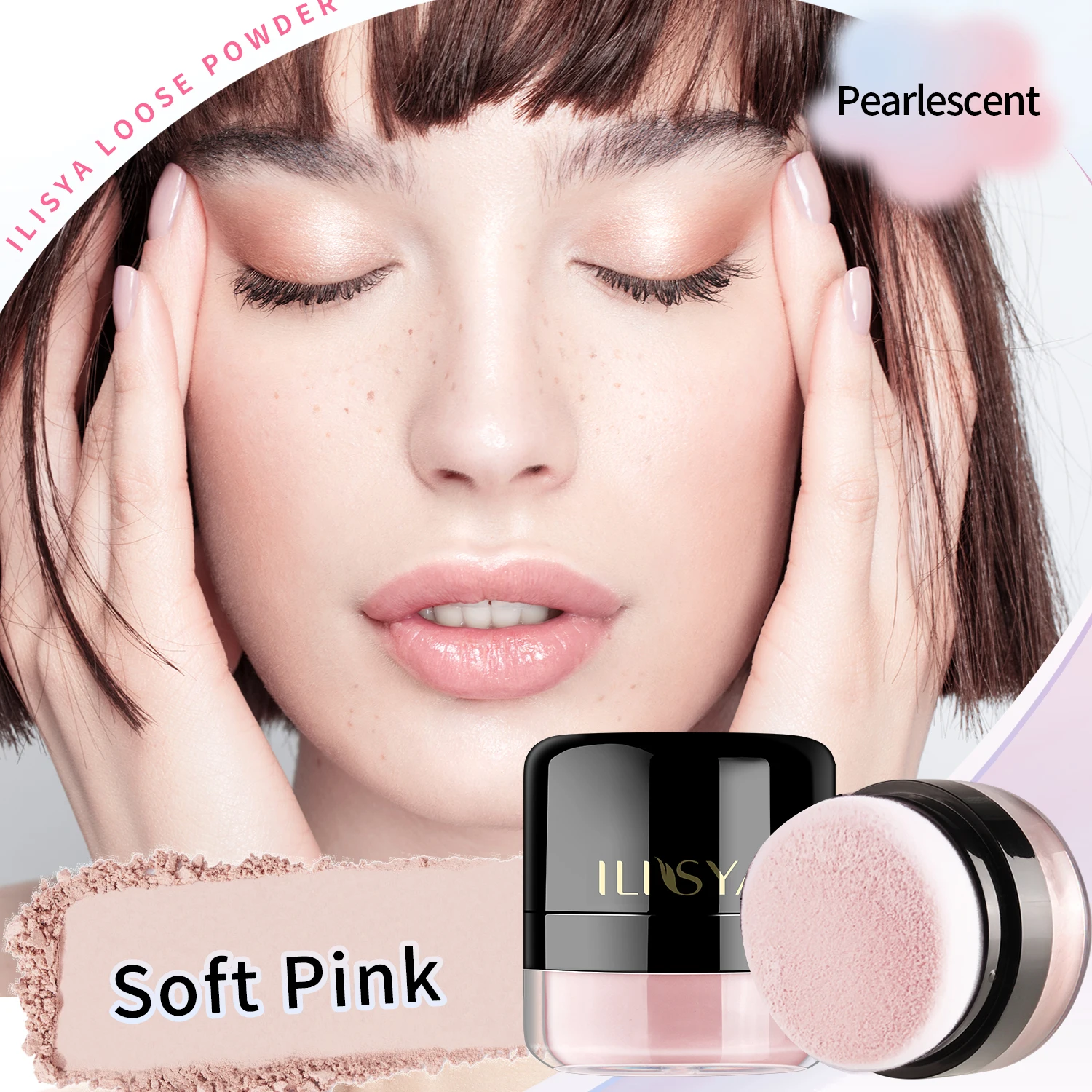 ILISYA-Polvo de ajuste suelto Rosa Suave, maquillaje brillante, acabado brillante, base de larga duración, Control de aceite, impermeable