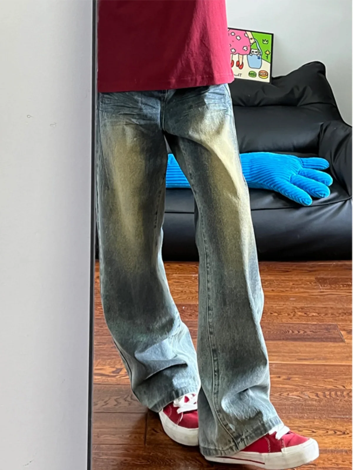 

Мужские джинсы в стиле ретро, американские, синие, джинсовые, весенне-осенние, модные, брендовые, прямого кроя, в стиле High Street, крутые прямые джинсы