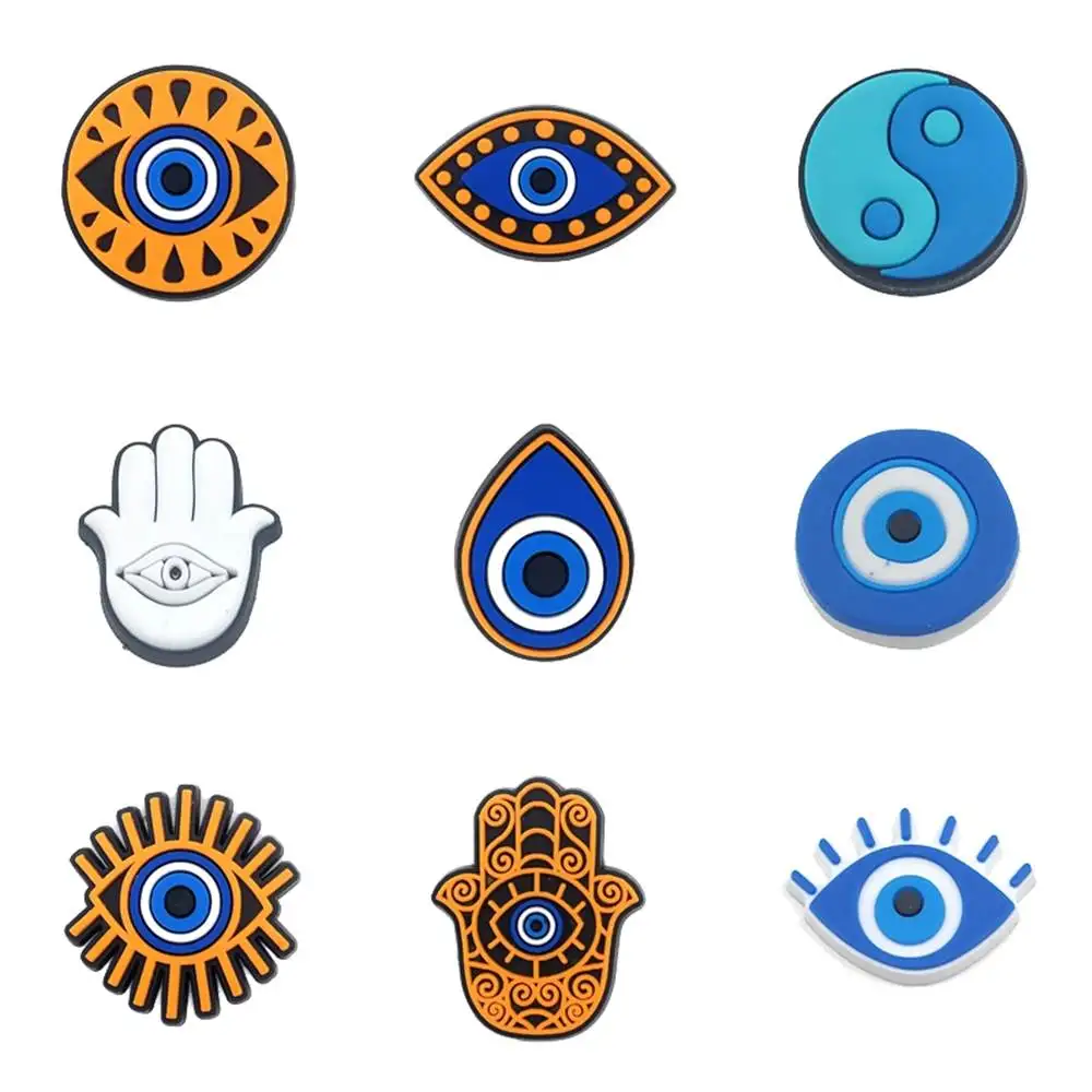 

Wholesale 1pcs PVC Shoe Accessories for Crocs Charms Evil Eye Badge Women Clogs Buckle Kids Pins Decoration Jeans Wristbands