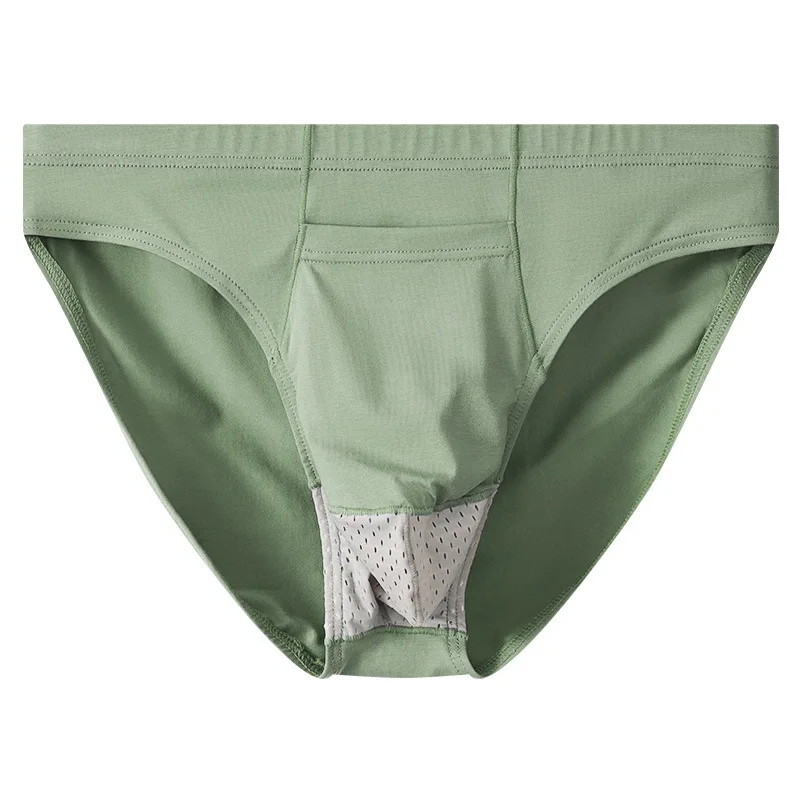 Men Panties Sexy Mesh Briefs Breathable Cotton Pouch Separation Underwear Mid-Waist Underpants High Elastic U Convex Lingerie