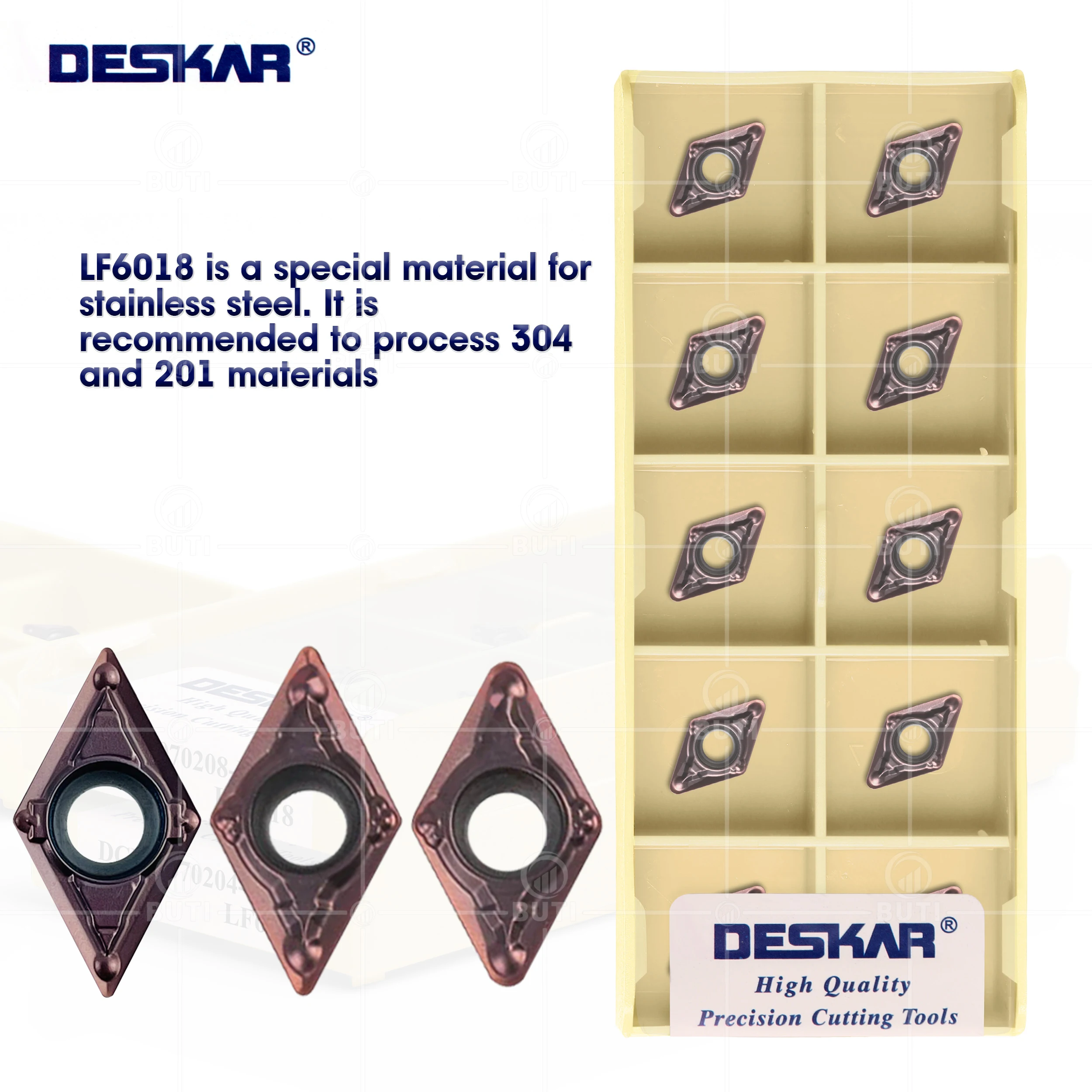 Deskar 100 Original Dcmt070204 Dcmt070208 mv Lf6018 Carbide Insere Torno Girando Ferramentas de Corte para Processamento de Aço Inoxidável
