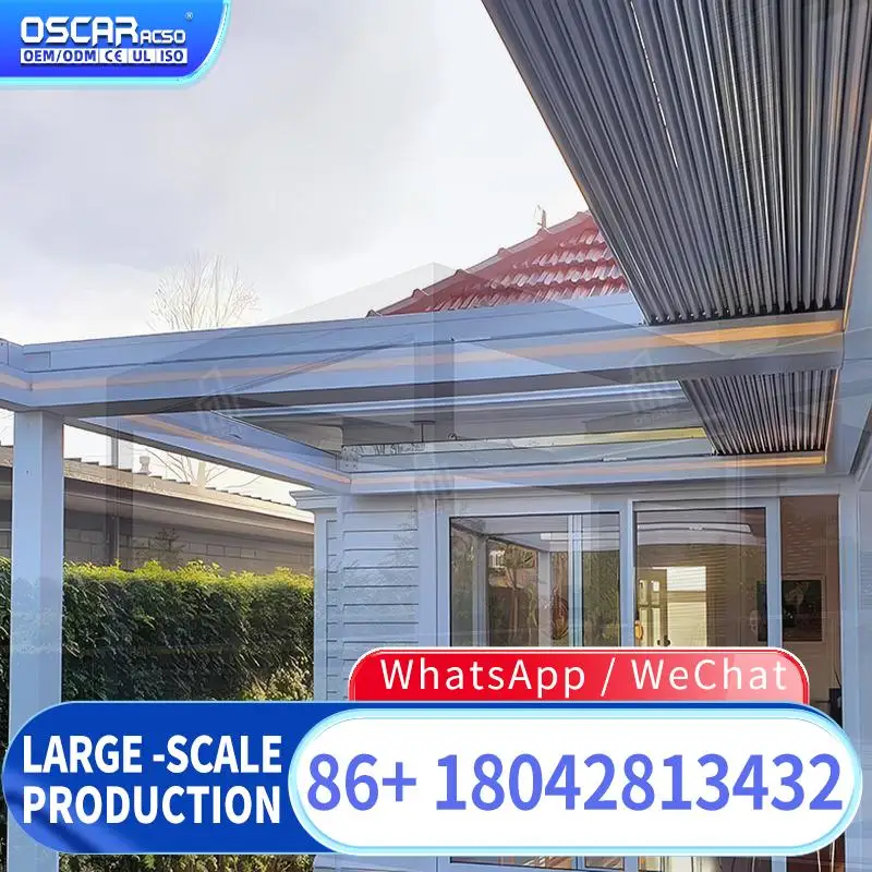 Bioclimatic Custom 6x4 Aluminium Manual Pergola Remote Controlled Sun Shade Sliding Glass Doors Ideal for UK Gardens Mediterrane