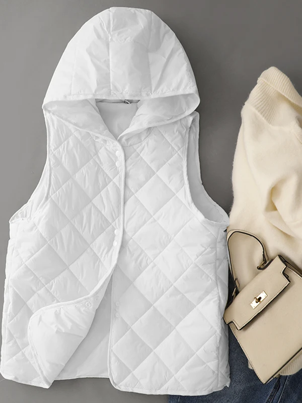 

Lightweight Padded Vest Women's Casual Hooded Jaet Svel Coat Diamond Pattern Loose Fit Fall Winter Faion Top