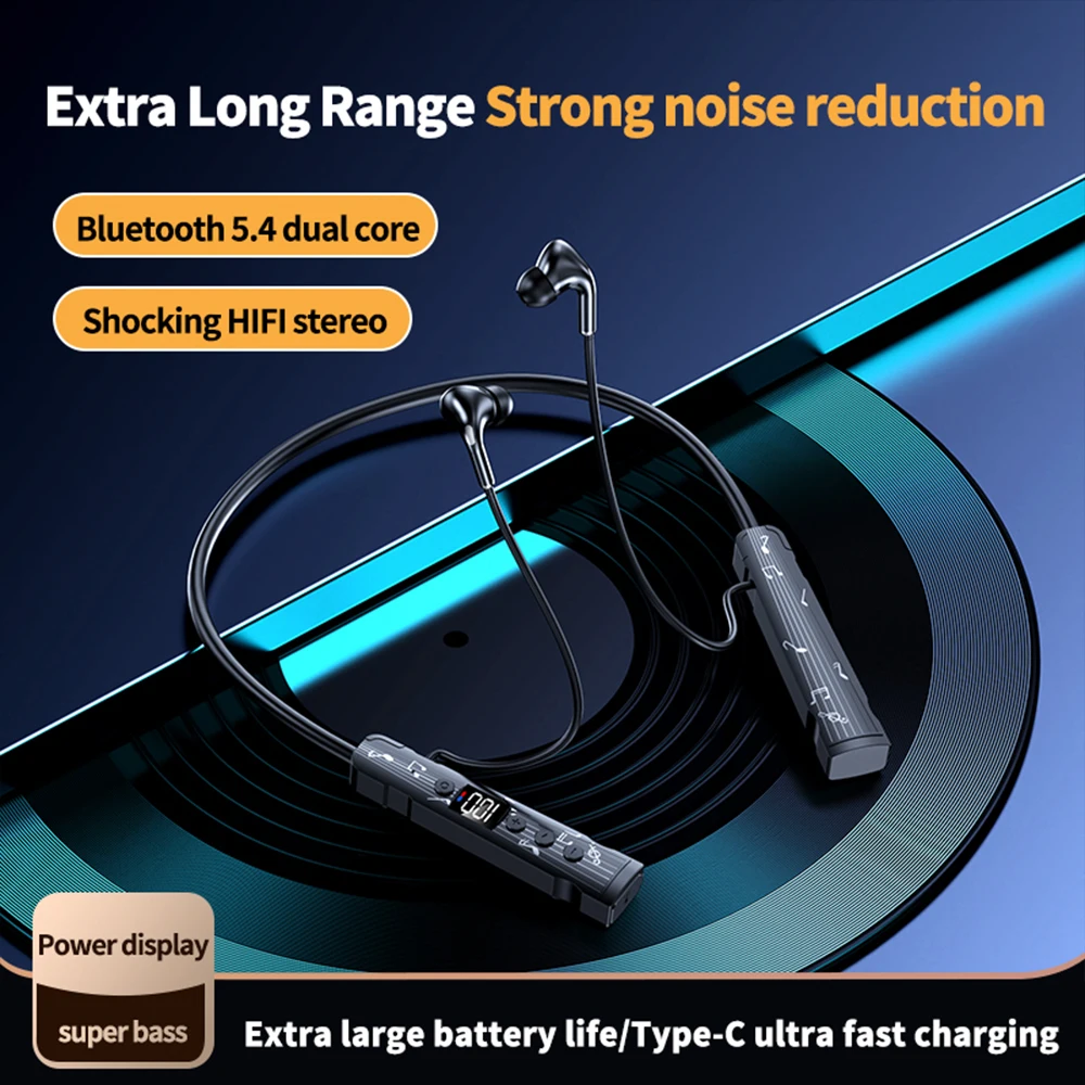 New M226 Bluetooth 5.4 Headphone Neckband True Wireless Earphones LED display Stereo Sports Headphones With Mic FM Radio Headset