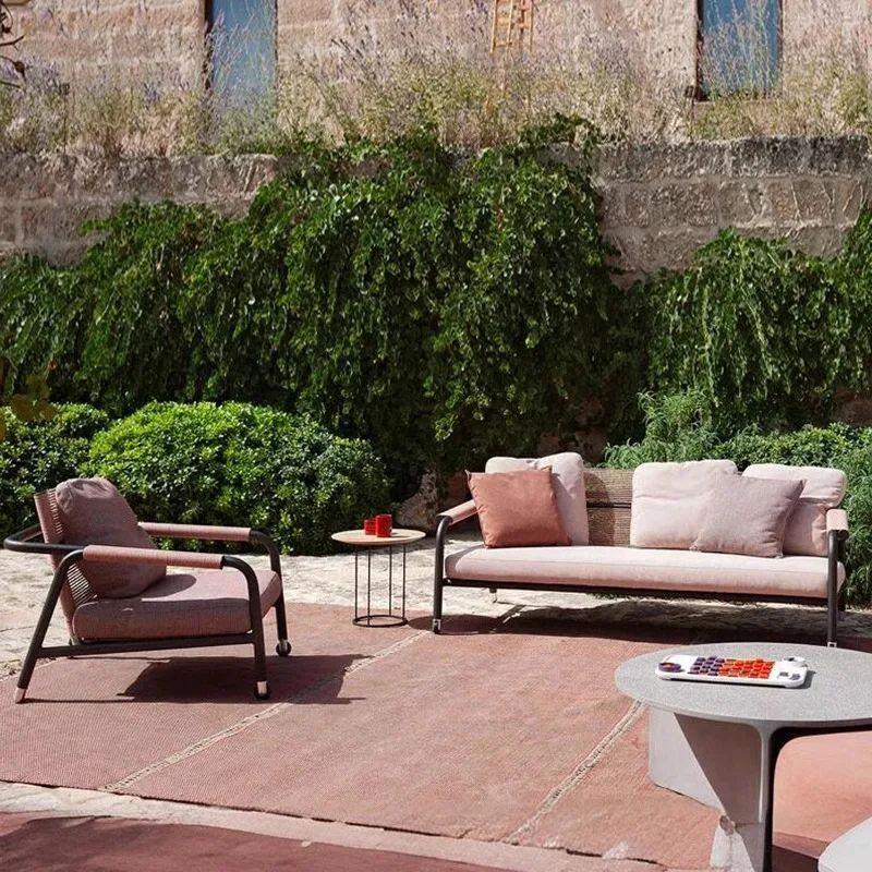 Outdoor Rattan Balcony Small Sofa Garden Courtyard Rainproof Coffee Table Combination Creative Rattan Chair Outdoor Furniture