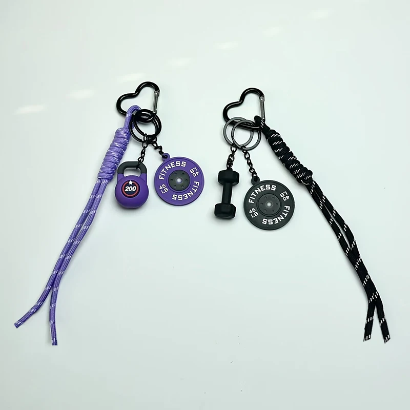 Heart Buckle Barbell Plates Key Chain Bag Charm Creative Simulation Dumbbells Keyring Mini Cool Fitness Series Pendant Gifts
